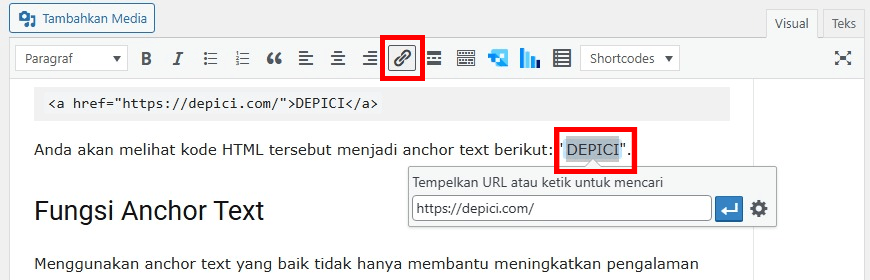 Menambahkan Anchor Text di WordPress