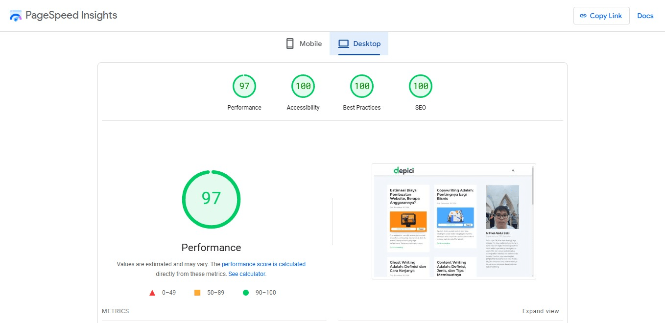 Cek Kecepatan Website di PageSpeed Insights